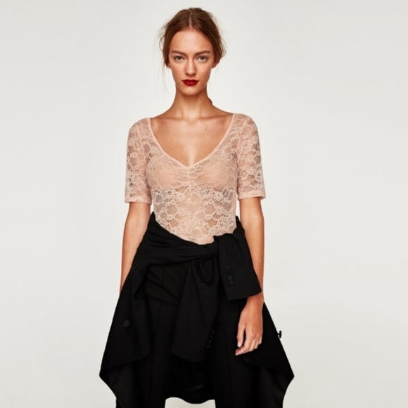 🔶️5 for $30🔶️ Zara Blush Lace Bodysuit - Picture 3 of 6